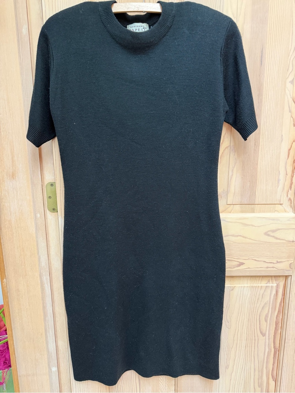 Adrianna Papell Black Knit Crewneck Sweater Dress
